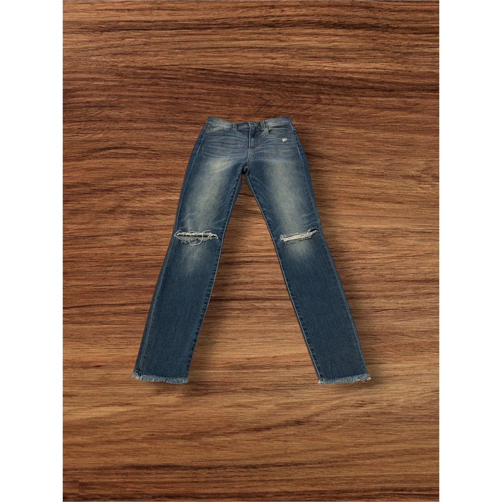 Sneak Peek Skinny Jeans Womens 5 Blue Ripped Knee Frayed Hem Curvy High